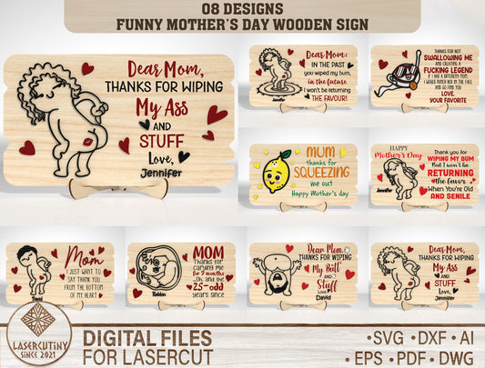 Funny Mom Wooden Sign SVG Bundle for Glowforge and xTool