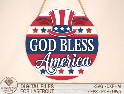 God Bless America Door Sign SVG for Glowforge, xTool, or LightBurn