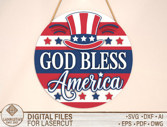 God Bless America Door Sign SVG for Glowforge, xTool, or LightBurn
