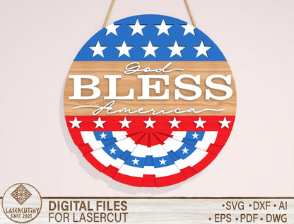 God Bless America Door Sign SVG for Glowforge and LightBurn