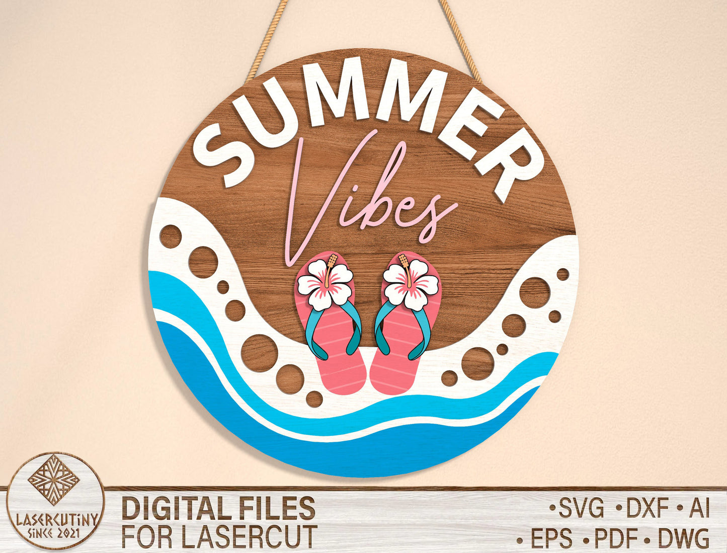 “Summer Vibes” Beach Door Sign SVG for Glowforge and LightBurn