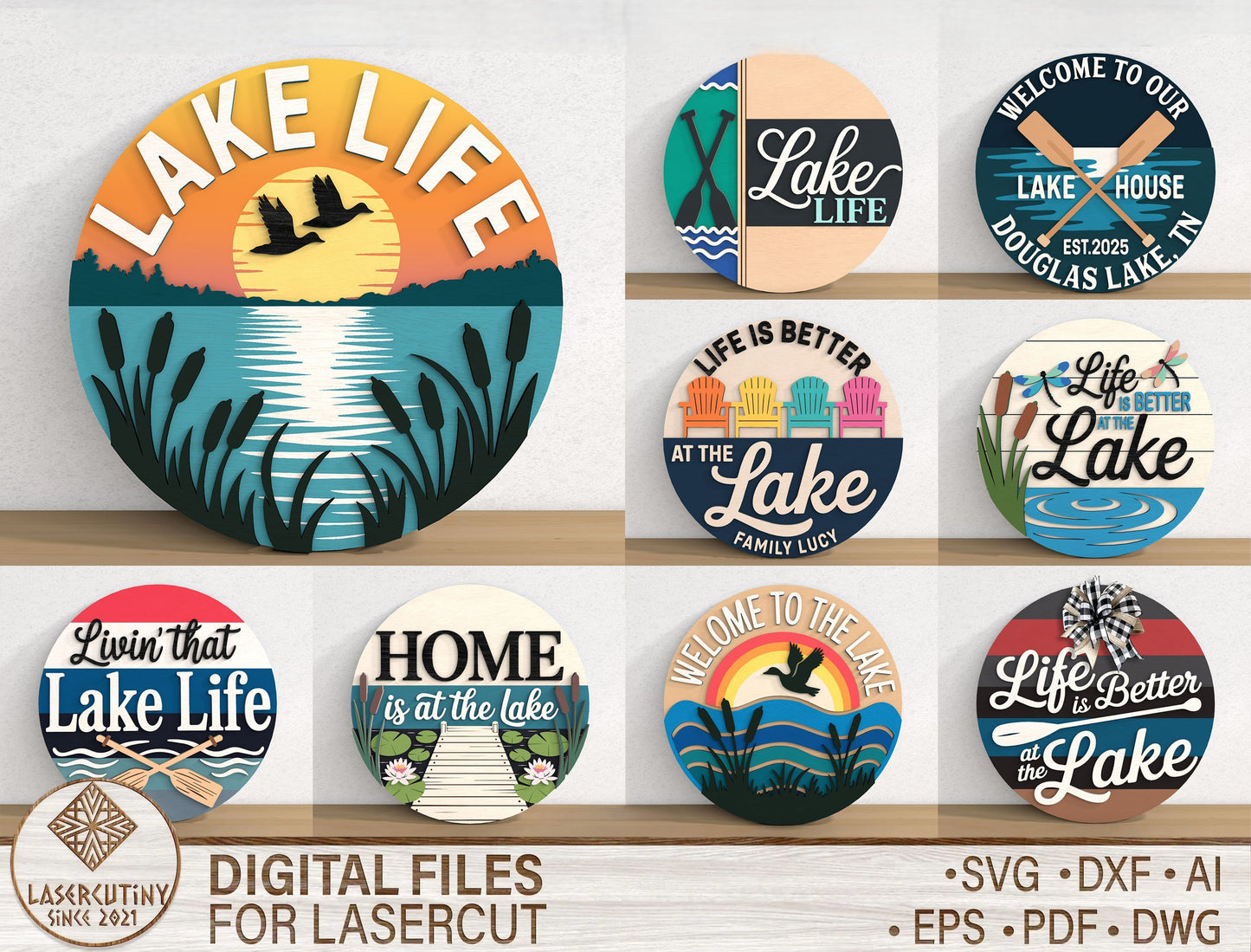 Lake Life Door Sign SVG Bundle Laser Cut File for Glowforge and LightBurn