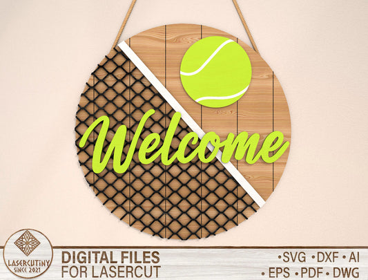 Tennis Door Hanger Welcome SVG Laser Cut File for xTool and Glowforge
