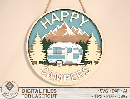 “Happy Campers” Camping Door Sign SVG for Glowforge and xTool