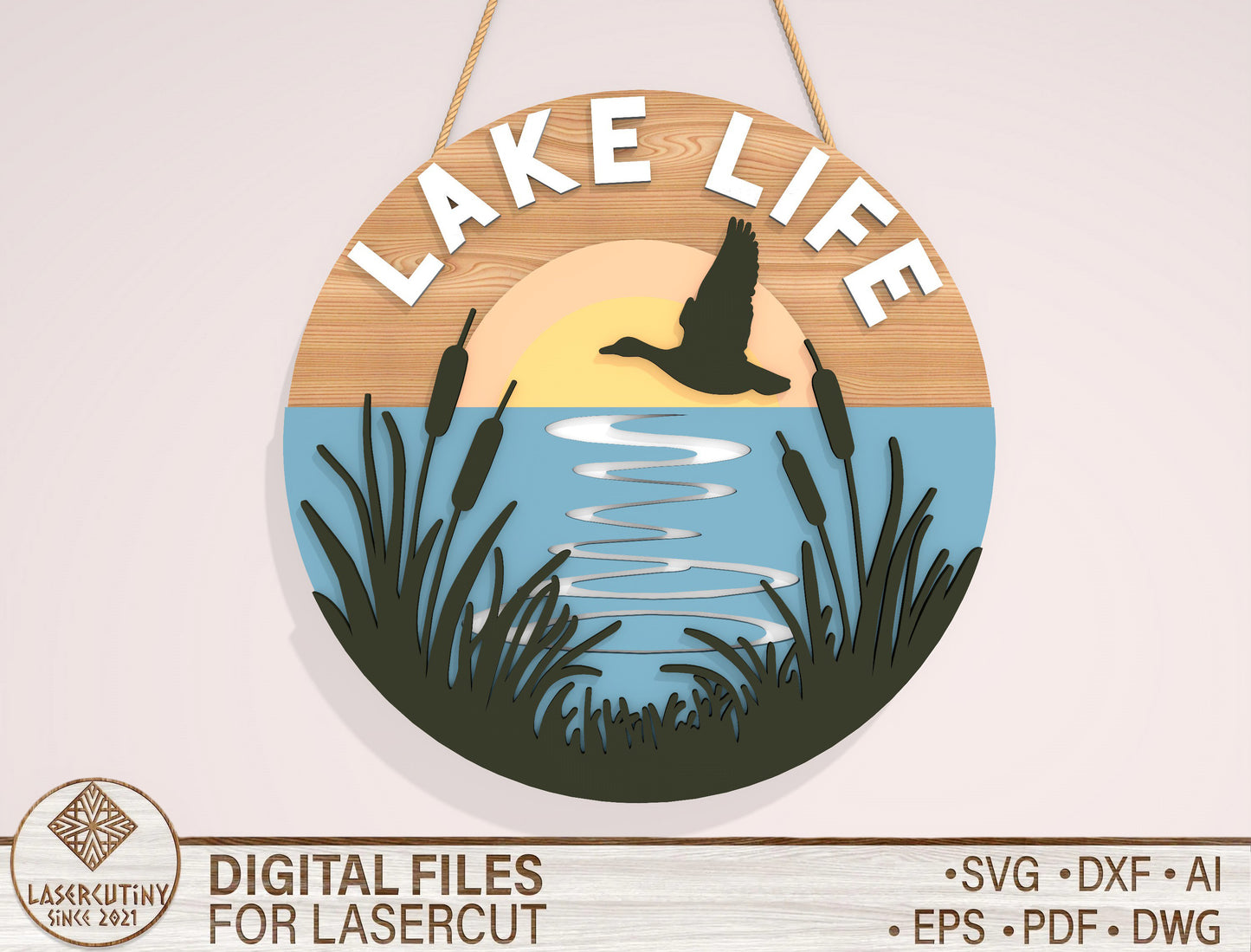 “Lake Life” Door Sign SVG Laser Cut File for Glowforge and xTool