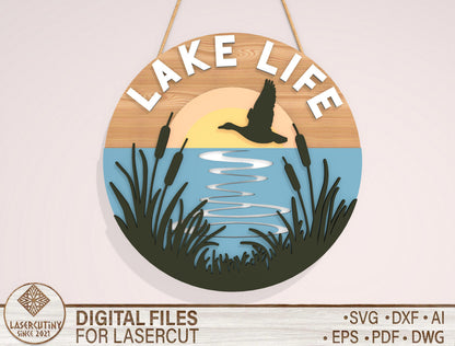 “Lake Life” Door Sign SVG Laser Cut File for Glowforge and xTool
