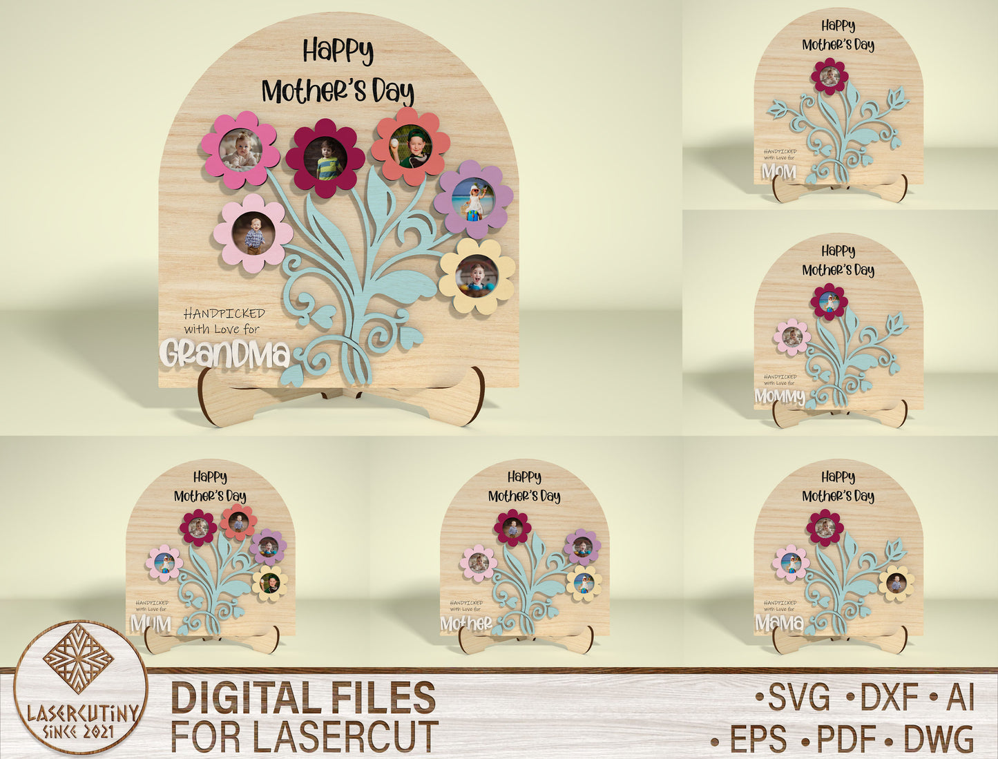 Birth Flower Photo Frame SVG Engraved Floral Tree for Glowforge