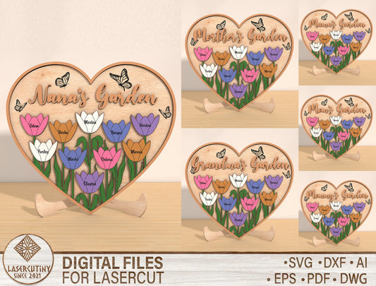 Personalized Flower Heart Family Name Sign SVG for Glowforge and xTool