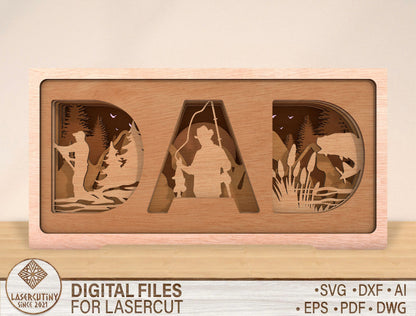 Fishing Dad Layered Name Sign SVG Laser Cut File for Glowforge