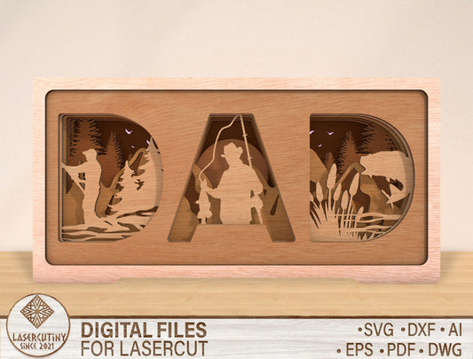 Fishing Dad Layered Name Sign SVG Laser Cut File for Glowforge