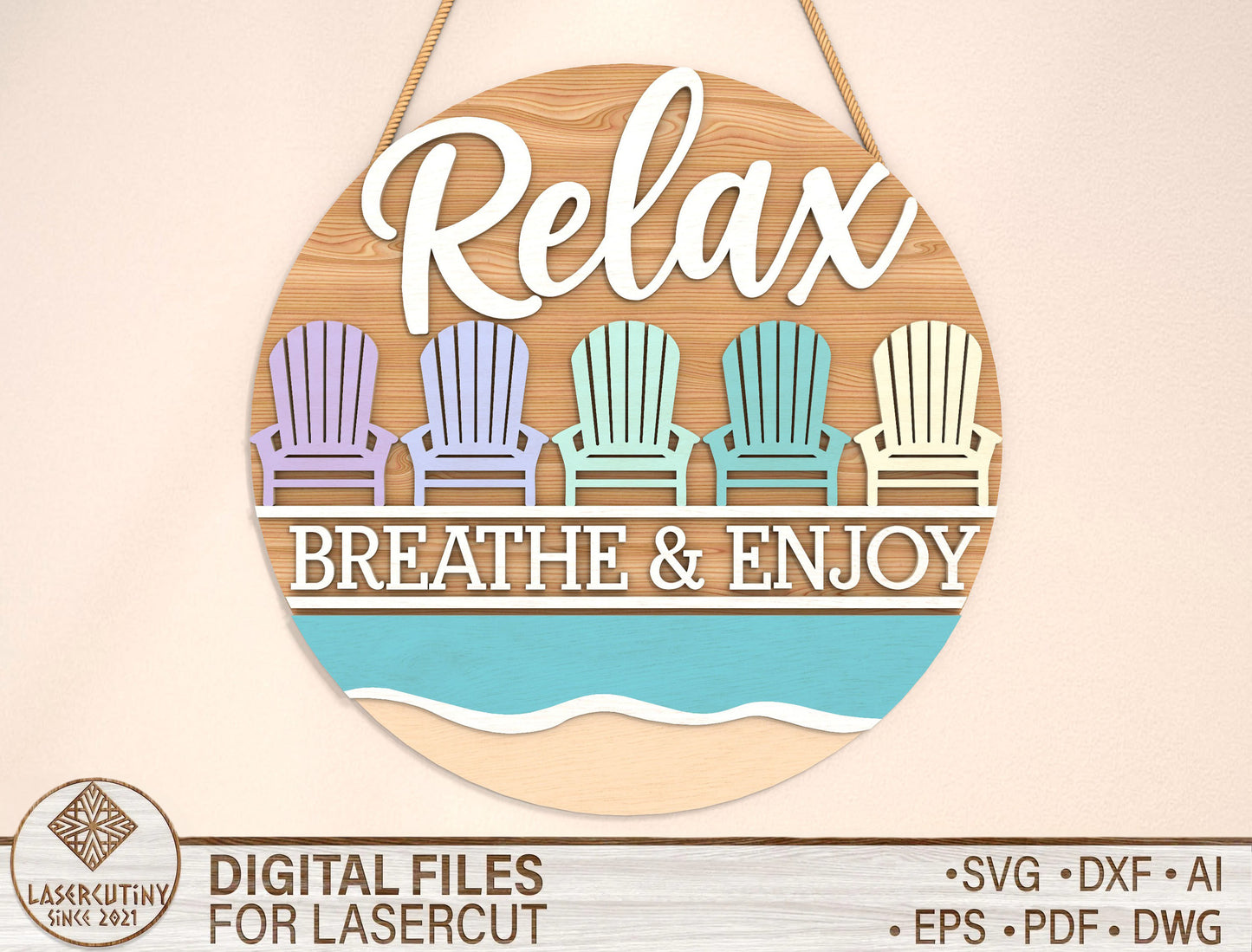 “Relax Breathe and Enjoy” Beach Door Sign SVG for Glowforge