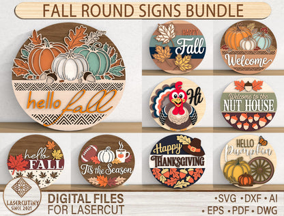 Fall Round Signs SVG Bundle for Glowforge xTool LightBurn 9 Designs