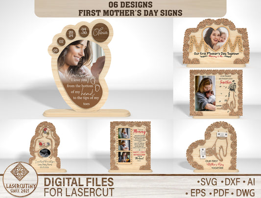 Scalloped Mother's Day Photo Frame SVG Floral Laser Cut File for LightBurn and xTool