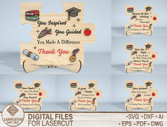Teacher Thank You Puzzle Sign SVG Laser Cut File for xTool and Glowforge