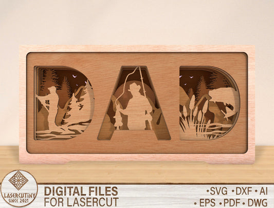 Dad Fishing Camping Multilayer Shadow Box SVG Laser Cut File for xTool and LightBurn