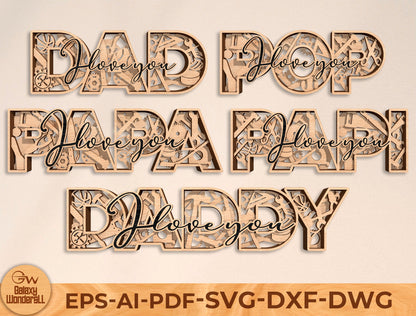 Dad Papa Pops Daddy Tabletop Sign Laser Cut File | Father’s Day Desk Decor | Layered Wooden Word Art | Glowforge, xTool, LightBurn