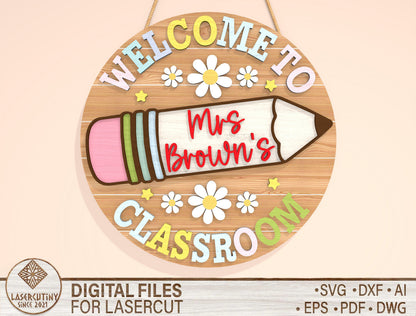 Personalized Teacher Pencil Door Sign SVG Laser Cut File for xTool and Glowforge