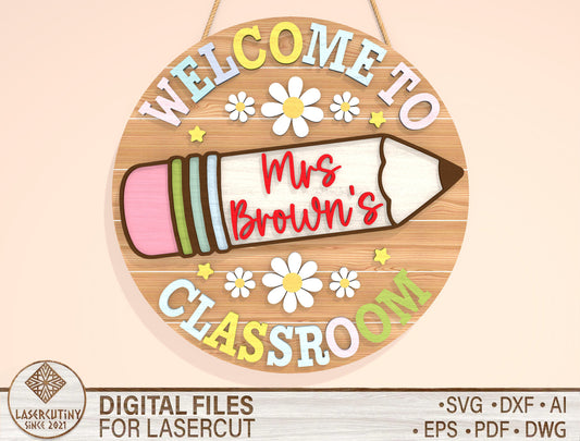 Personalized Teacher Pencil Door Sign SVG Laser Cut File for xTool and Glowforge