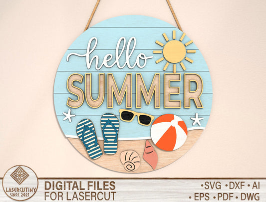 “Hello Summer” Beach Flip Flop SVG Door Sign for Glowforge