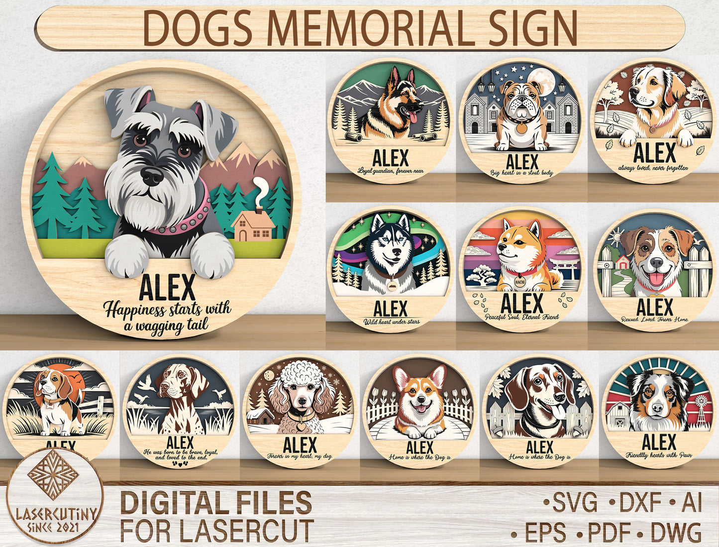 Dog Memorial Sign SVG Bundle for Glowforge, LightBurn, or xTool