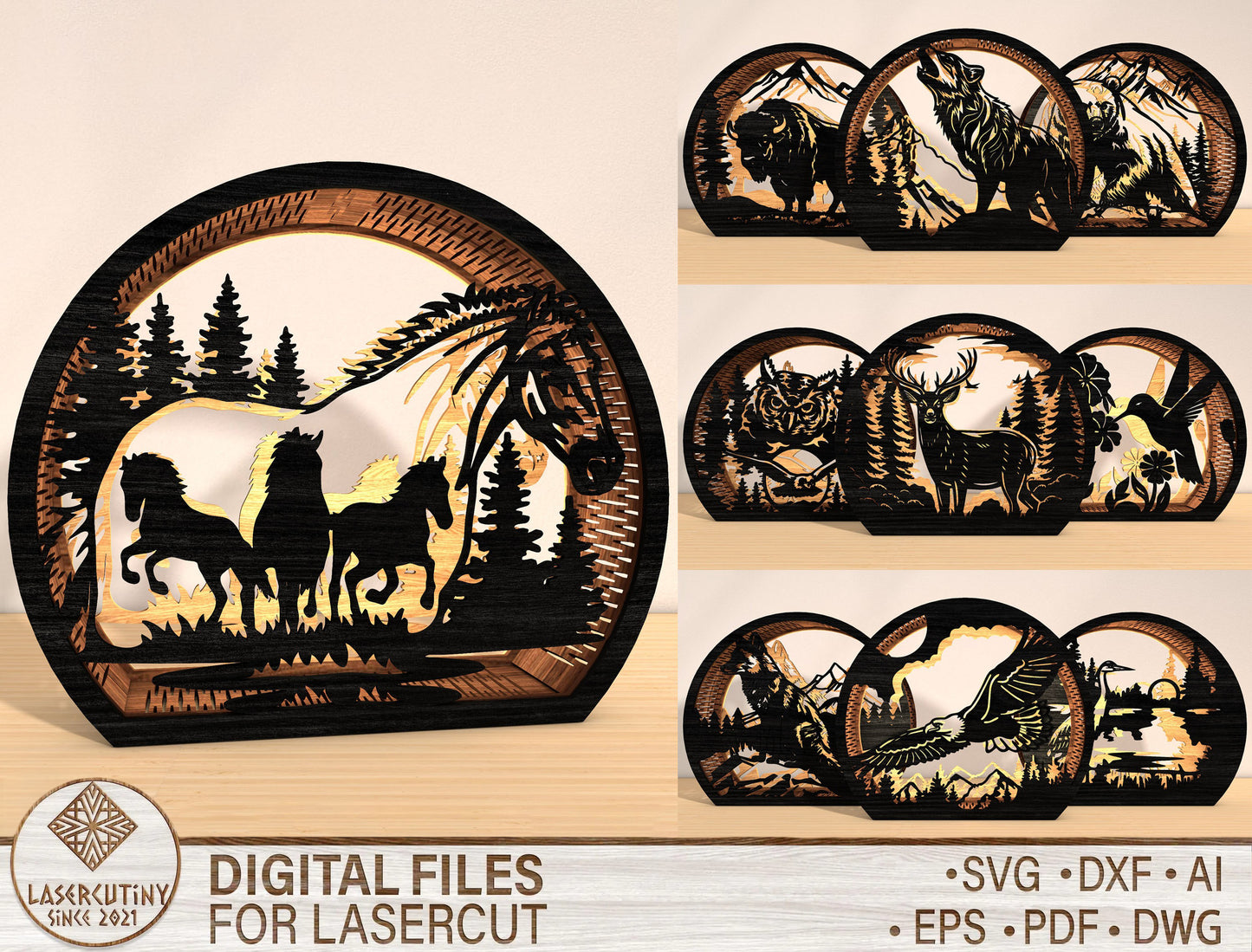 Wildlife Lantern SVG Bundle Laser Cut File for LightBurn and Glowforge