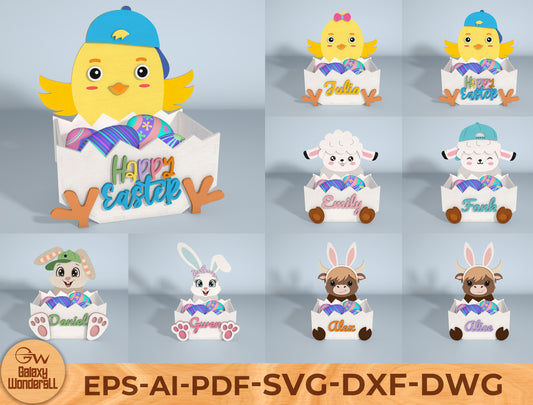 Personalized Easter Tabletop Decor Laser Cut File | Ready to Cut | Glowforge, xTool, LightBurn, etc.