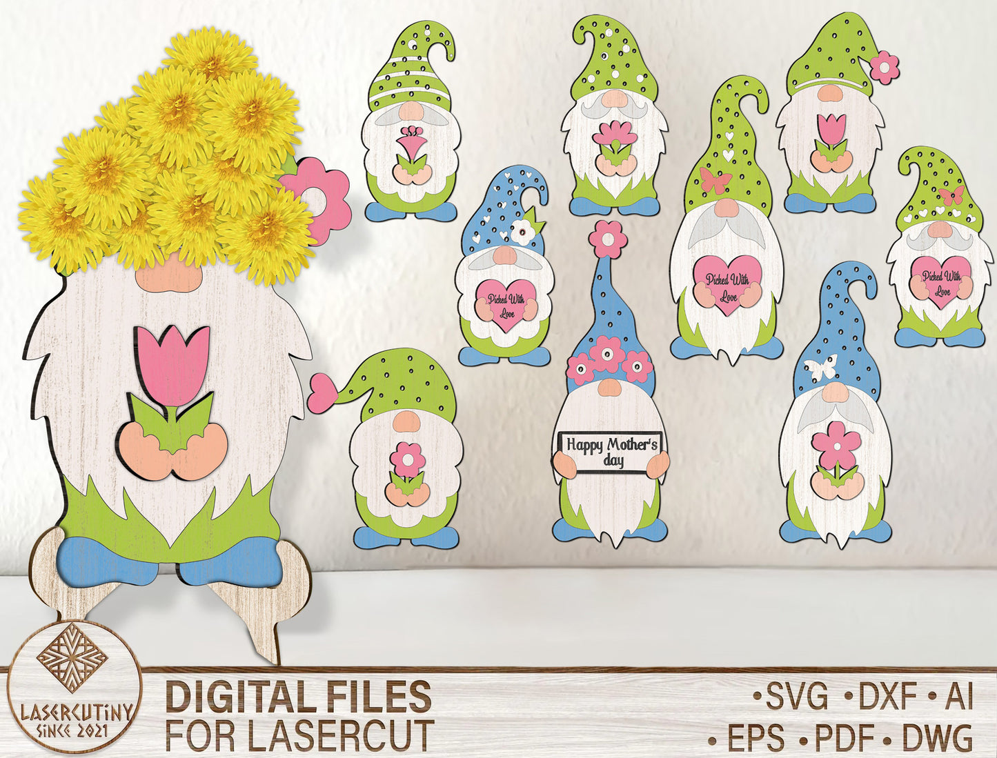 Gnome Flower Holder SVG Mother's Day Display for Glowforge