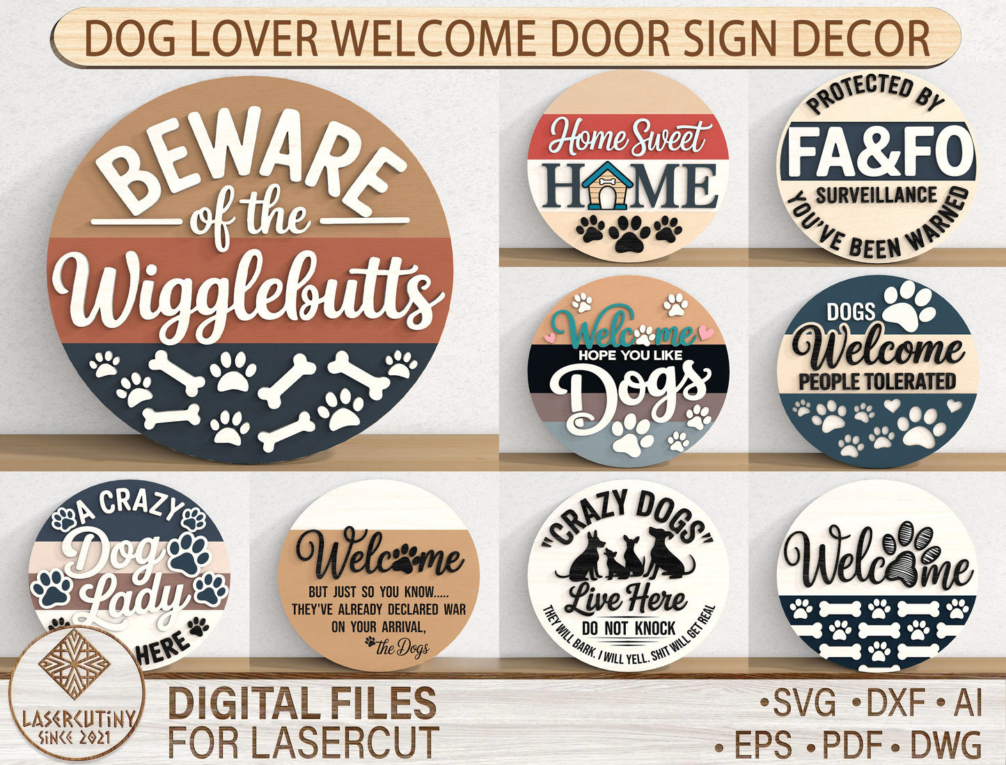 Dog Lover Welcome Door Sign SVG Bundle for xTool and Glowforge
