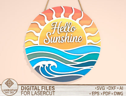 “Hello Sunshine” Beach Door Sign SVG for Glowforge and LightBurn