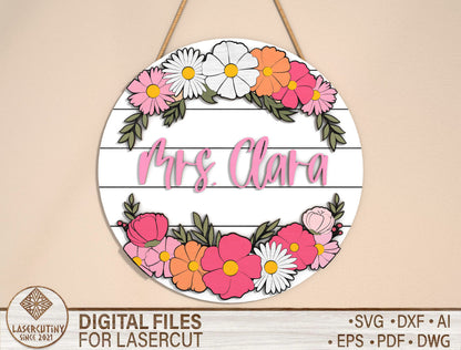 Personalized Floral Teacher Name Sign SVG Laser Cut File for Glowforge and xTool
