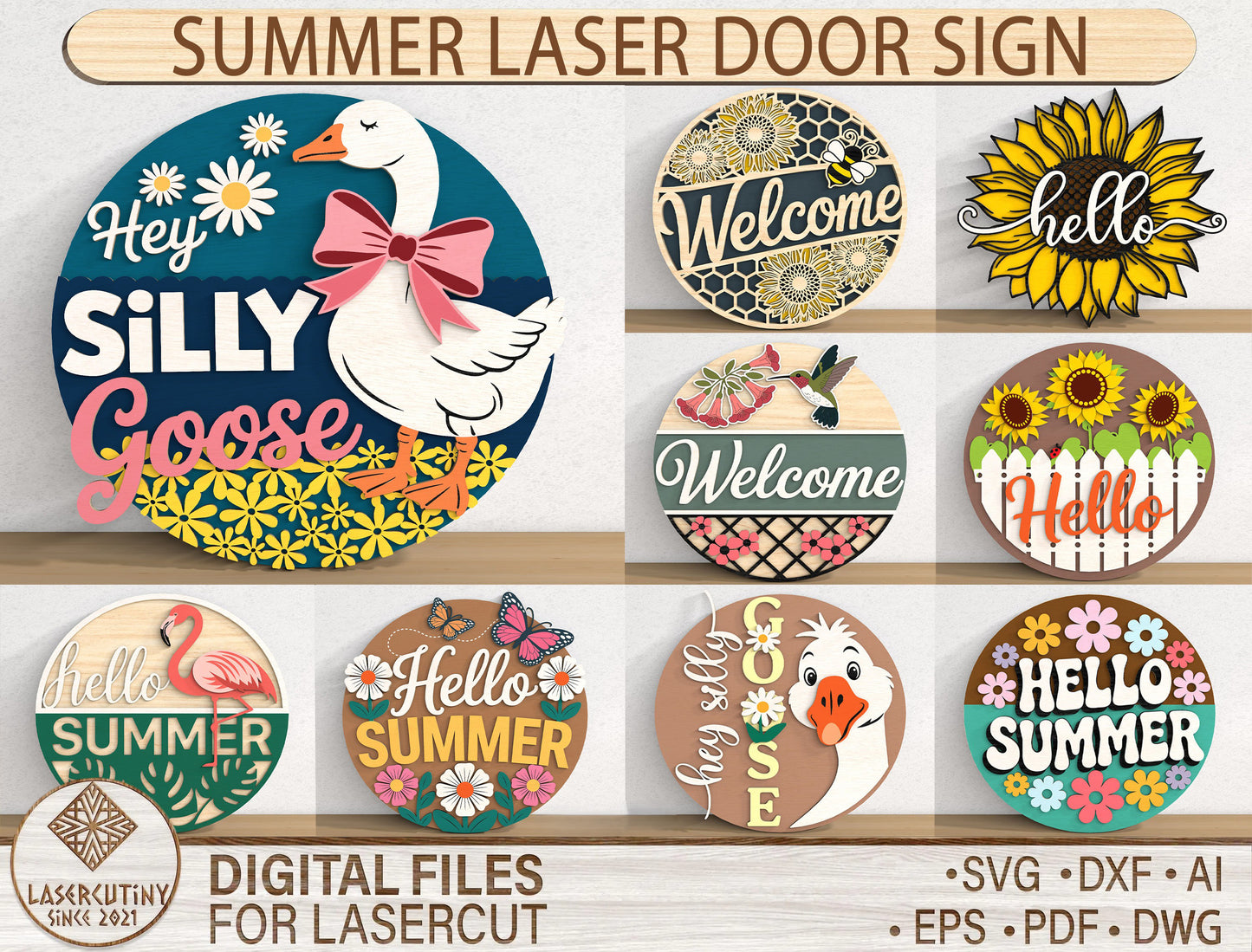 Summer Door Hanger SVG Bundle with Hey Silly Goose Sign Designs