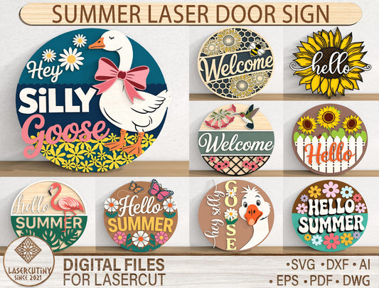 Summer Door Hanger SVG Bundle with Hey Silly Goose Sign Designs