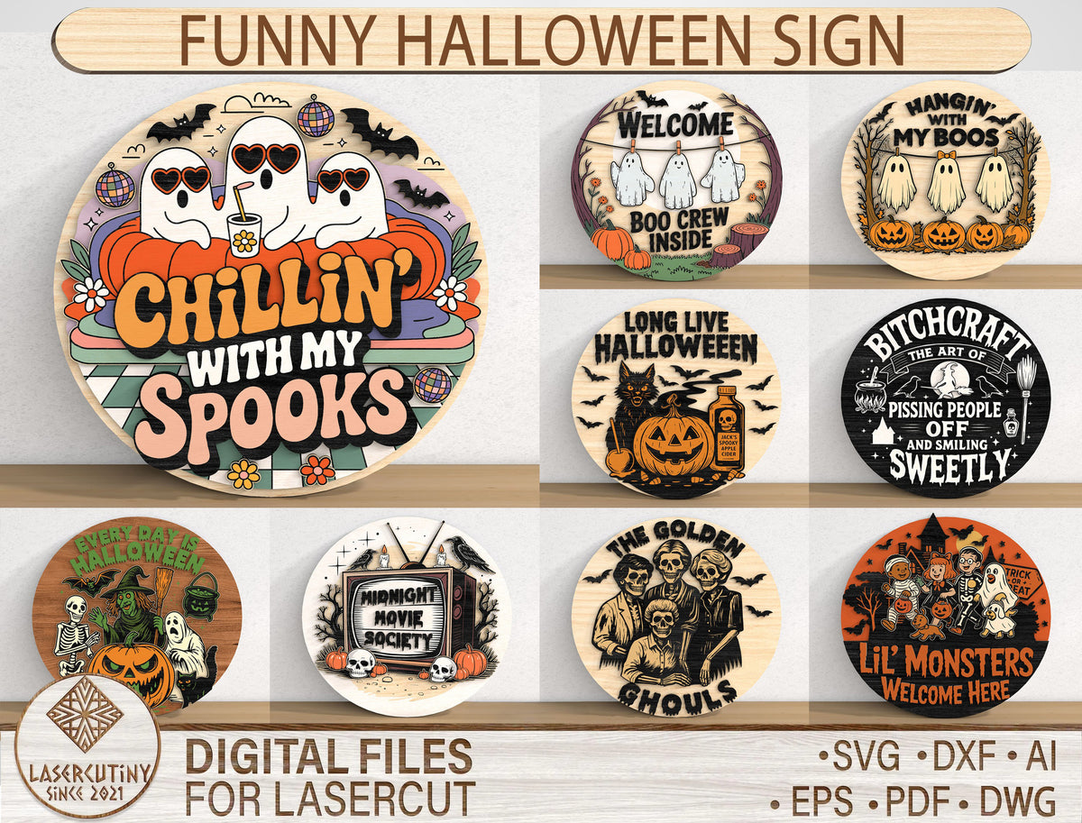 Funny Halloween Sign SVG Bundle 9 Designs Glowforge xTool