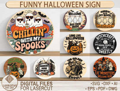 Funny Halloween Sign SVG Bundle 9 Designs Glowforge xTool