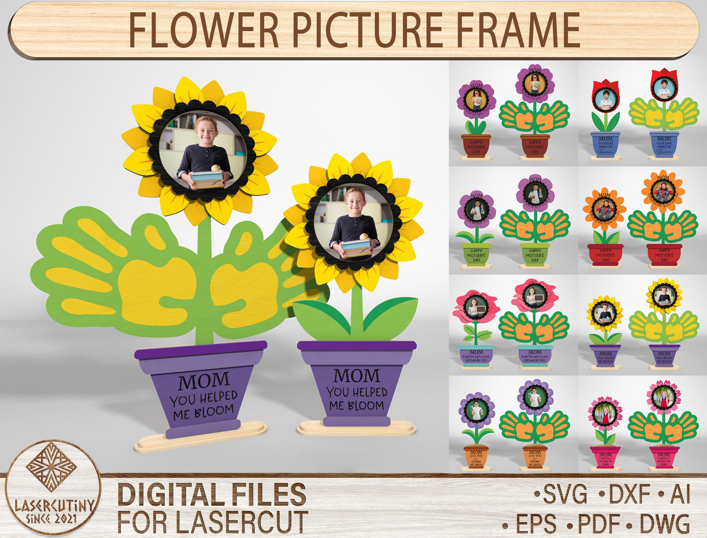 Flower Picture Frame SVG Bundle 16 Designs for LightBurn and xTool