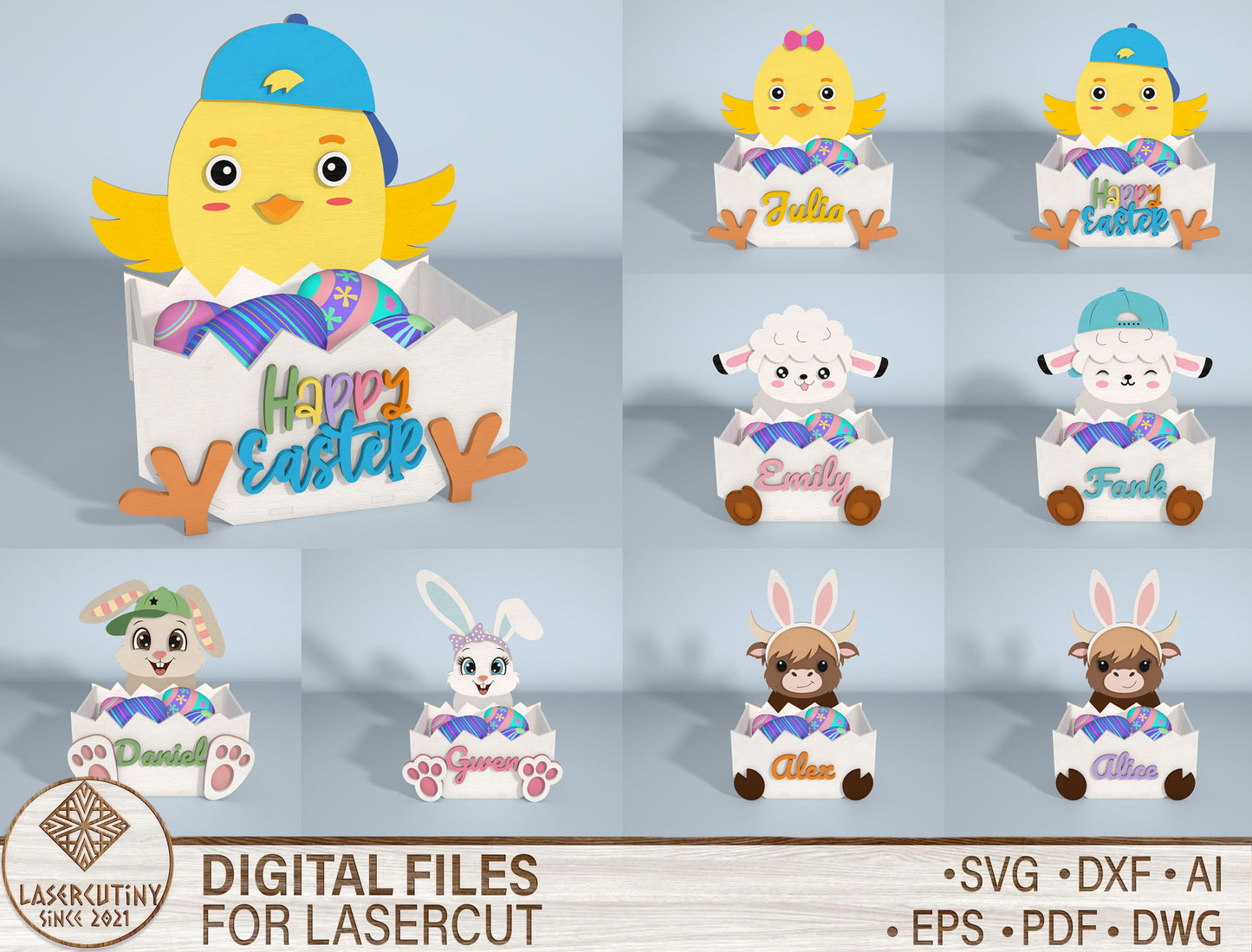 Personalized Easter Tabletop Decor SVG Laser Cut for Glowforge and xTool