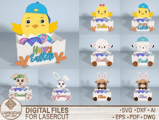 Personalized Easter Tabletop Decor Laser Cut File | Ready to Cut | Glowforge, xTool, LightBurn, etc.