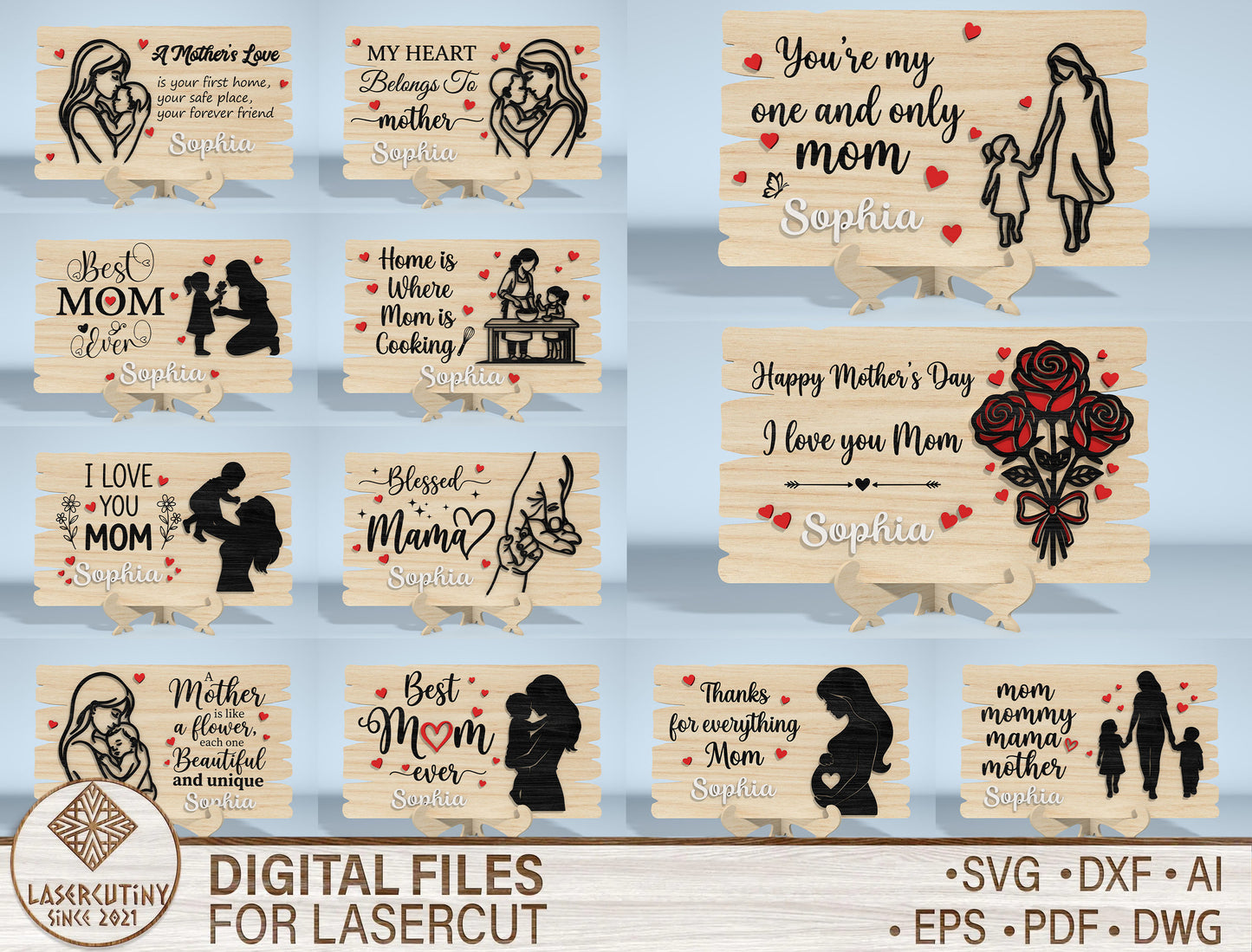 Mother's Day Quote Sign SVG Bundle Laser Cut File for Glowforge and xTool