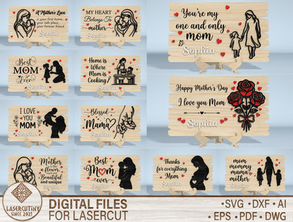 Mother's Day Quote Sign SVG Bundle Laser Cut File for Glowforge and xTool