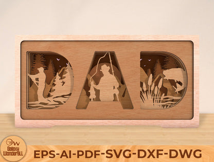 Dad Outdoor Multilayer Laser Cut File | Fishing Camping Dad Decor | Layered Wooden Shadow Box | Glowforge, xTool, LightBurn, etc.