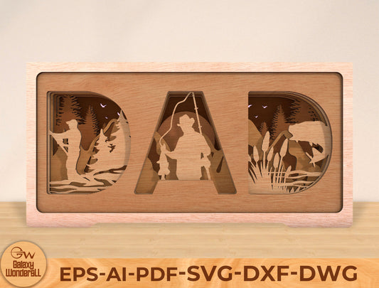 Dad Outdoor Multilayer Laser Cut File | Fishing Camping Dad Decor | Layered Wooden Shadow Box | Glowforge, xTool, LightBurn, etc.