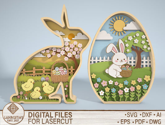 Cute Easter Nature Scene SVG Bundle Easter Bunny for Glowforge and xTool