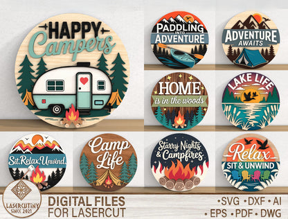 Camping Adventure SVG Bundle with 9 Camper Signs for Glowforge and xTool