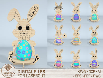 Personalized Bunny Egg Stand SVG Bundle 9 Designs for LightBurn and xTool