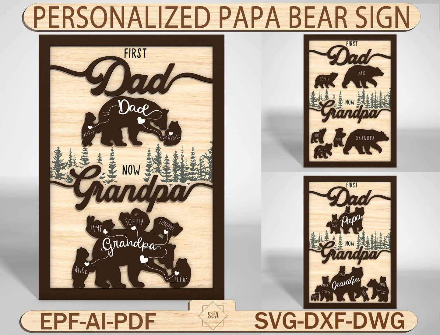 Papa Bear Family Sign SVG Laser Cut File for Glowforge and LightBurn