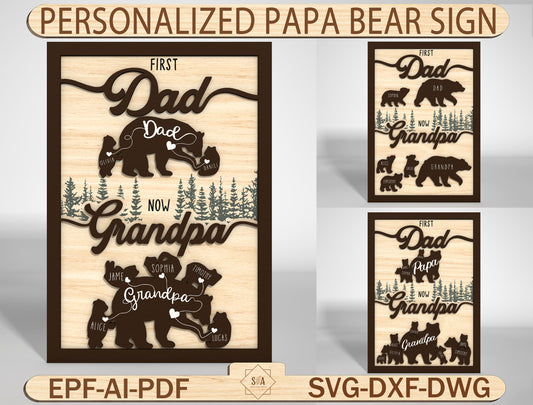 Papa Bear Family Sign SVG Laser Cut File for Glowforge and LightBurn