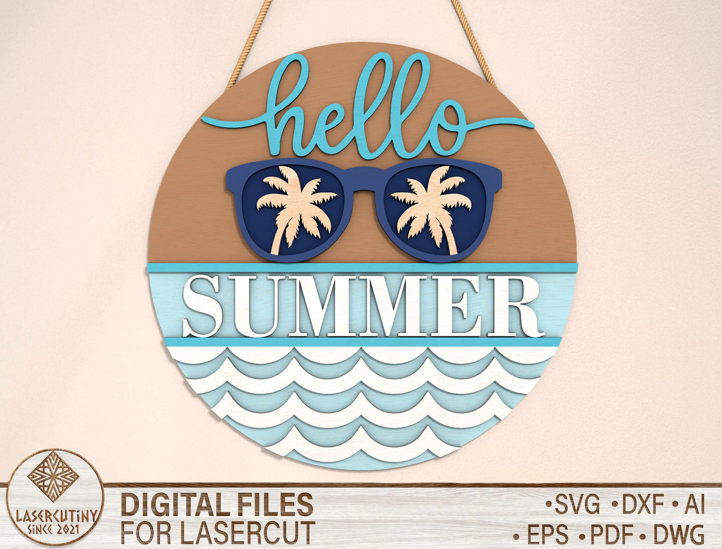 “Hello Summer” Sunglasses Beach SVG Door Sign for Glowforge