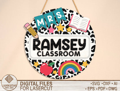 Personalized Doodle Classroom Door Sign SVG Laser Cut File for Glowforge and xTool