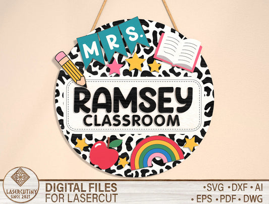 Personalized Doodle Classroom Door Sign SVG Laser Cut File for Glowforge and xTool