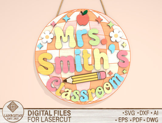 Personalized Pastel Bubble Classroom Sign SVG Laser Cut File for Glowforge and xTool